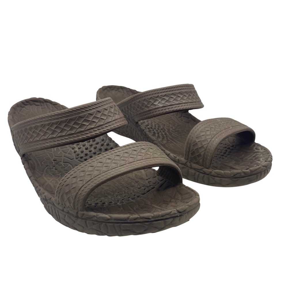 Hawaiian by Grandco Brown Double Strap Slide Sandals Women Size 8 Wedge Comfort